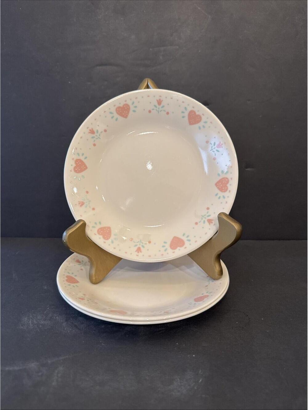 Set of 3 Corelle Corning Ware FOREVER YOURS Pink Heart 6.75” Bread Dessert Plate